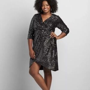 LANE BRYANT Faux Wrap SEQUIN VELVET SHEATH DRESS SZ 18 Holiday cocktail